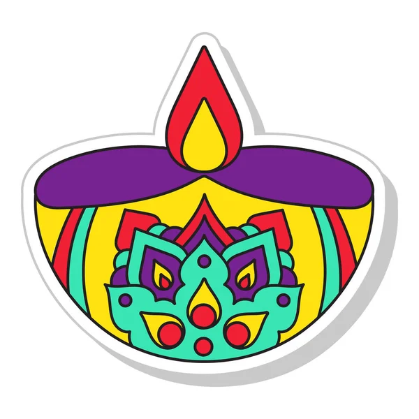 Sticker Style Coloré Floral Diyali Lampe Huile Icône — Image vectorielle