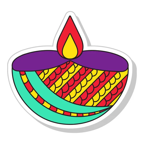 Sticker Style Filigrane Diya Lampe Huile Icône Colorée — Image vectorielle