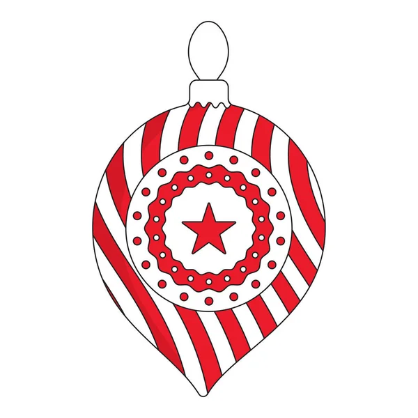 Rot Weißes Feuerwerk Muster Weihnachtskugel Ikone Flachen Stil — Stockvektor
