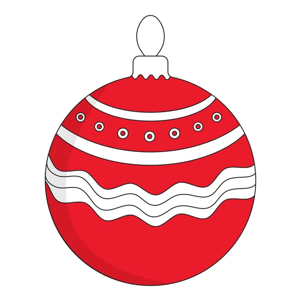 Ondulado Perlas Patrón Bola Navidad Icono Plano Color Rojo Blanco — Vector de stock