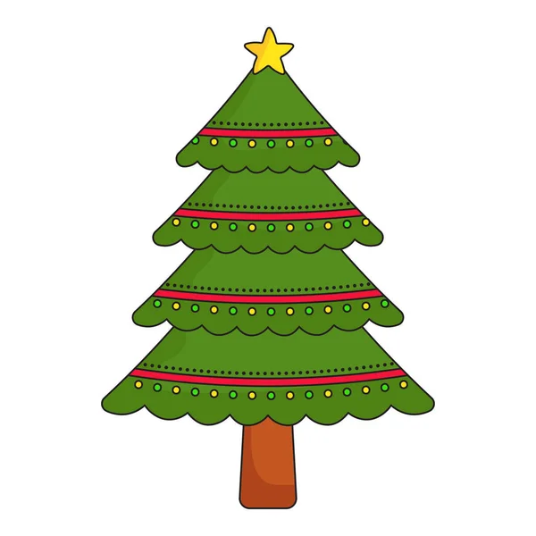 フラットスタイルカラフルな文字列ボールクリスマスツリーアイコンを飾る — ストックベクタ