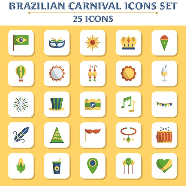 Colorido Conjunto Iconos Del Carnaval Brasileño Fondo Cuadrado — Vector de stock