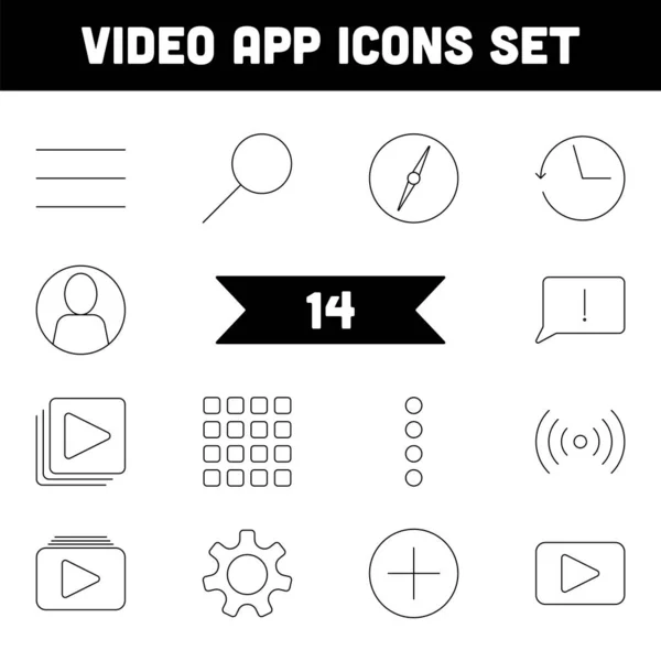 Black Linear Video App Icon Symbol Set — Stock Vector