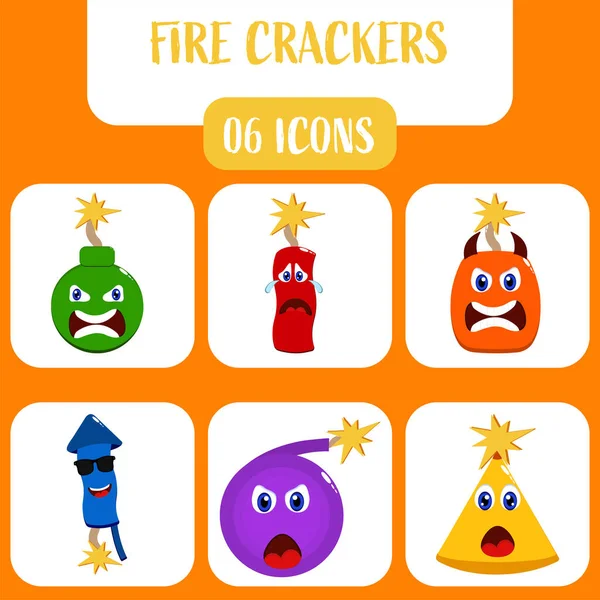 Εικονογράφηση Διάνυσμα Του Καρτούν Fire Crackers Εικόνες Κατά Πορτοκαλί Και — Διανυσματικό Αρχείο