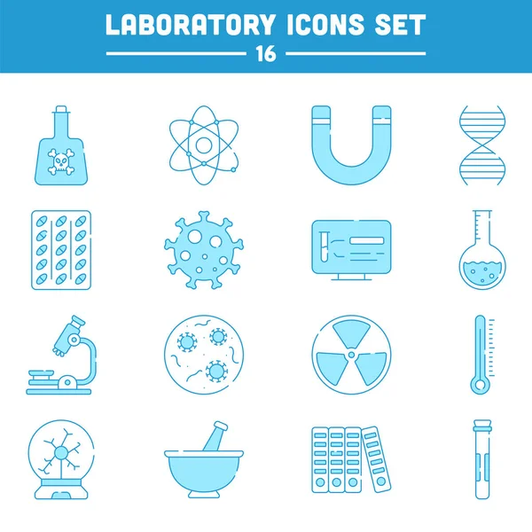 Illustration Plate Icône Laboratoire Biochimie Réglée Dans Couleur Bleue Blanche — Image vectorielle