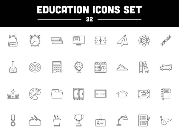 Icône Symboles Éducation Linéaire Mince Sur Fond Noir Blanc — Image vectorielle