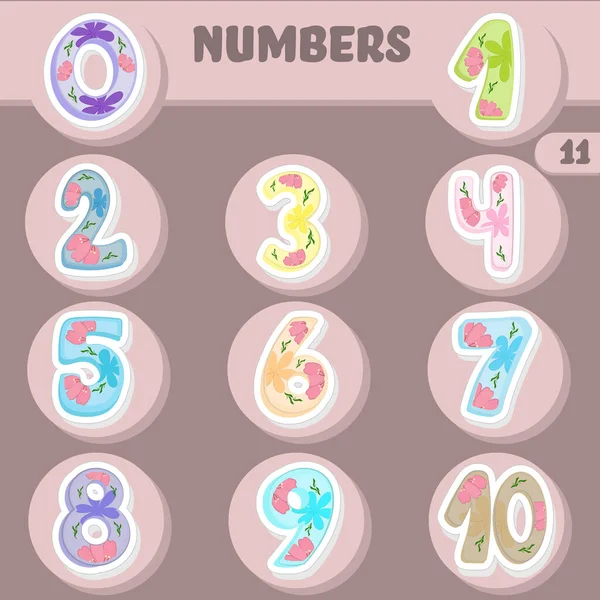 Sticker Style To10 Μπους Floral Number Set Brown Circles Background — Διανυσματικό Αρχείο