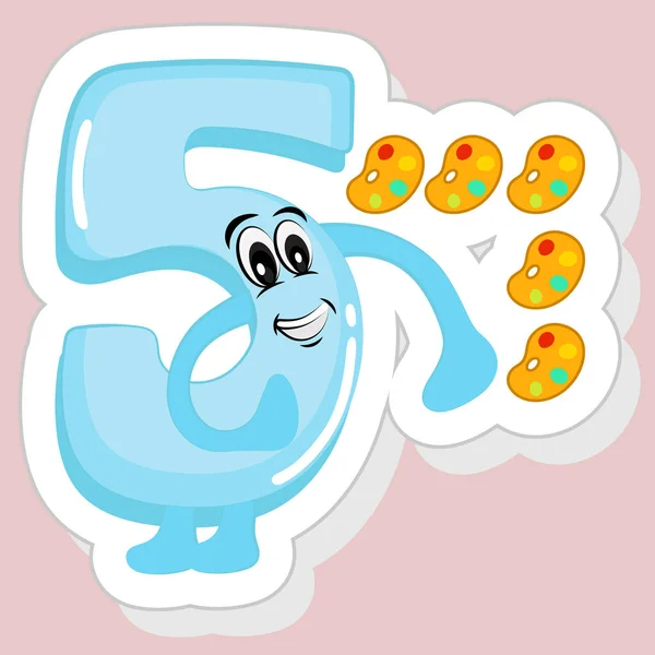 Sticker Style Blue Cartoon Number Coloring Palette Pink Background — 스톡 벡터