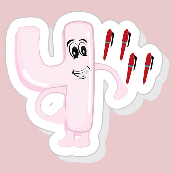 Sticker Style Grappig Tekenfilm Nummer Met Pennen Roze Achtergrond — Stockvector