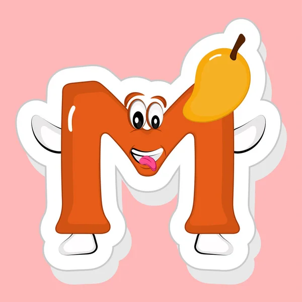 Sticker Style Drôle Alphabet Personnage Bande Dessinée Avec Mangue Sur — Image vectorielle