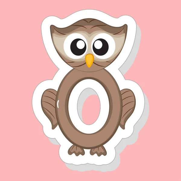 扑克风格O字母表动物卡通猫头鹰在粉色背景 — 图库矢量图片