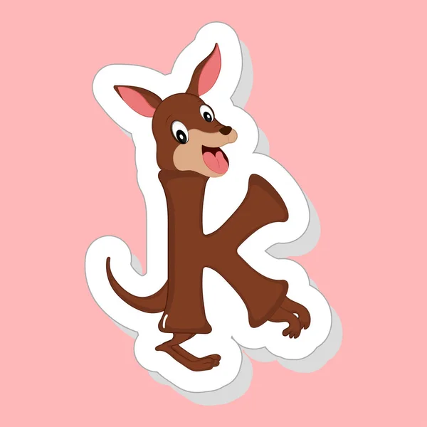Sticker Style Alphabet Animal Cartoon Kangaroo Pink Background — Stock Vector