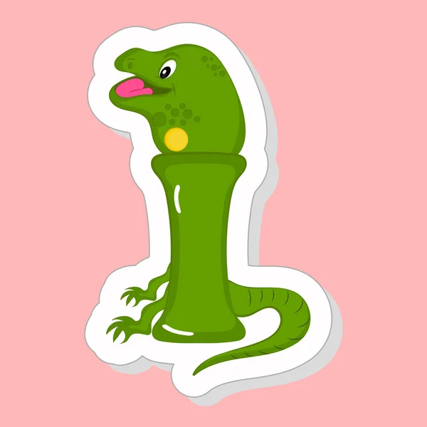 Adesivo Estilo Verde Alfabeto Animal Desenhos Animados Iguana Fundo Rosa — Vetor de Stock