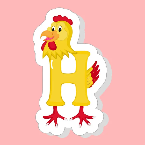 Sticker Style Jaune Alphabet Animal Cartoon Poule Sur Fond Rose — Image vectorielle