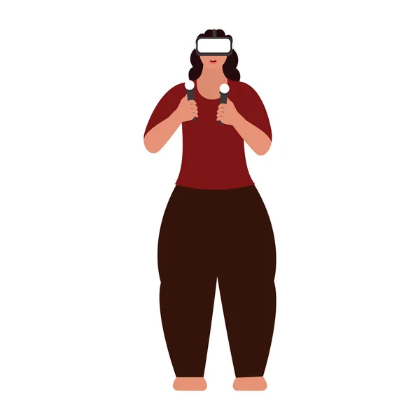Молода Жінка Гарнітурі Контролером Гри Віртуальної Реальності Play — стоковий вектор