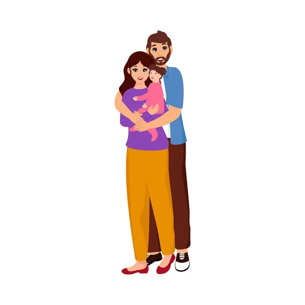 Cute Young Couple Standing Daughter White Background — Stock Vector