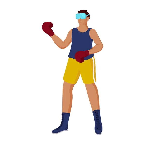 Boxer Man Wearing Headset Boxing Gloves White Background Virtual Reality — 스톡 벡터