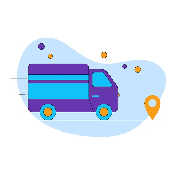 Vector Illustration Delivery Truck Tracking Location Pin Blue White Background — Stock Vector