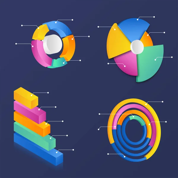 3Dビジネスインフォグラフィック図コレクション青の背景 — ストックベクタ