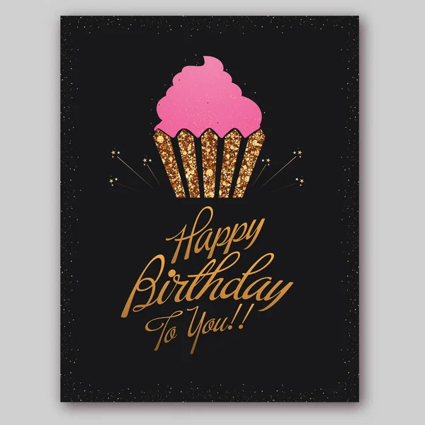 Feliz Aniversário Ouro Para Você Fonte Com Delicioso Cupcake Efeito — Vetor de Stock