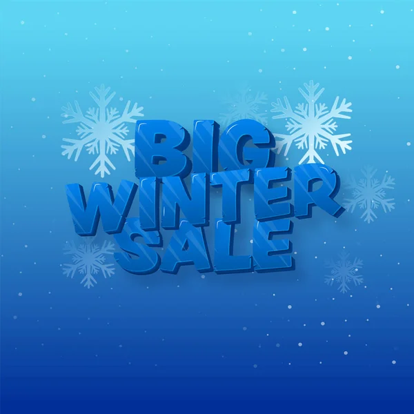 Big Winter Sale Poster Design Snowflakes Blue Snowfalling Background — Stock Vector