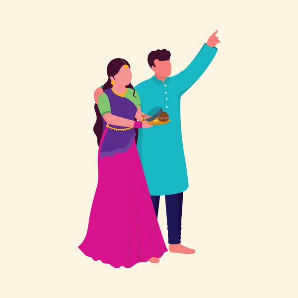 Άσωπος Ινδός Δείχνει Κάτι Φεγγάρι Στη Σύζυγό Του Κατά Beige — Διανυσματικό Αρχείο