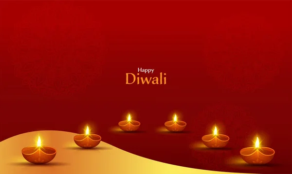 Happy Diwali Celebration Banner Ontwerp Met Verlichte Olielampen Diya Gele — Stockvector
