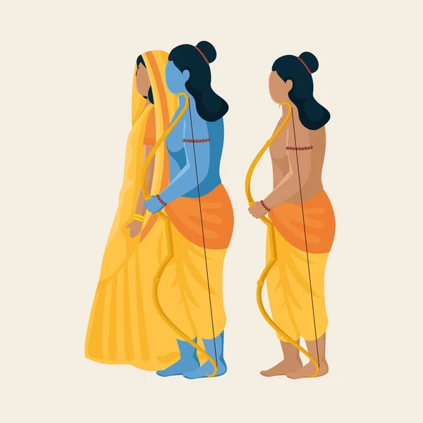 Vista Lateral Mitología Hindú Señor Rama Con Esposa Sita Hermano — Archivo Imágenes Vectoriales