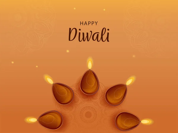 Happy Diwali Celebration Concept Met Top View Illuminated Oil Lamps — Stockvector