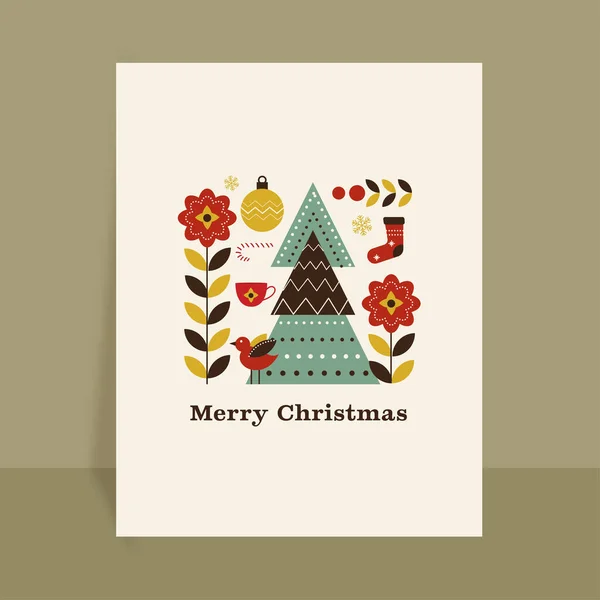 Merry Christmas Celebration Greeting Card Template Design Flat Style — 스톡 벡터