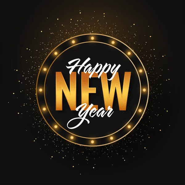 Happy New Year Lettering Marquee Frame Black Glitter Background — 스톡 벡터