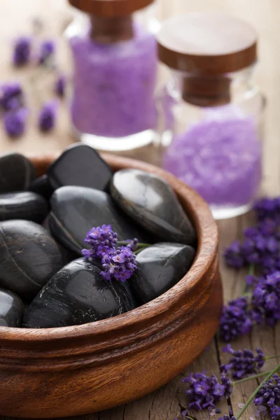 Spa stones salt and lavender — Stock Photo, Image