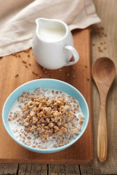 Buckwheat groats with milk — Stock Photo, Image