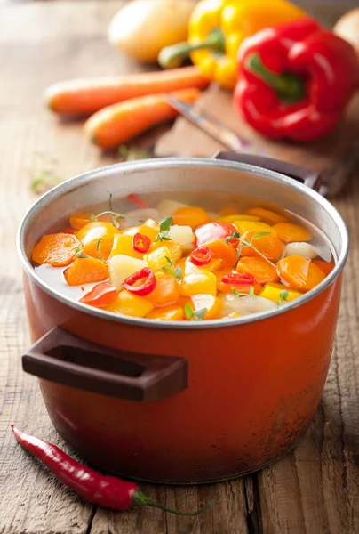 Sopa de verduras en olla — Foto de Stock