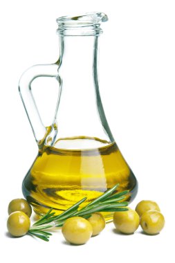 zeytinyağı şişesi ve izole zeytin