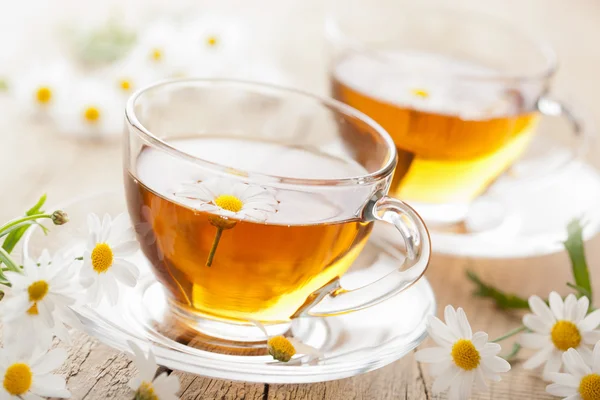 Cup of herbal tea with chamomile flowers — Stock Photo, Image