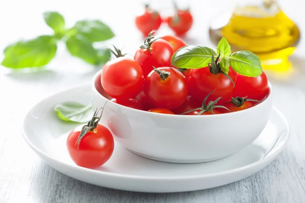 Tomate cereja e manjericão — Fotografia de Stock