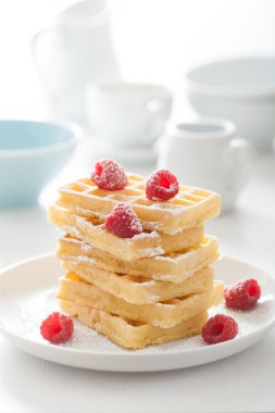 Ahududu ve krema şeker ile waffle