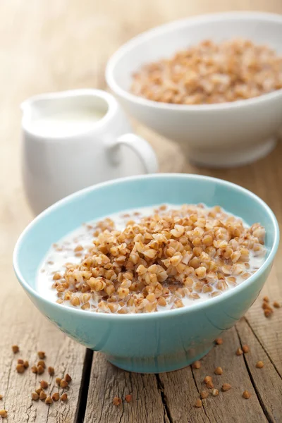 Buckwheat groats with milk — Stock Photo, Image