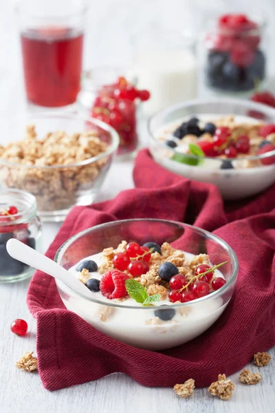 Desayuno saludable con yogur y granola —  Fotos de Stock