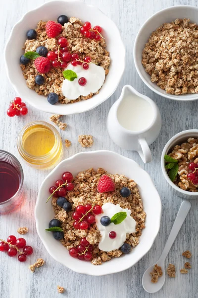 Desayuno saludable con yogur y granola —  Fotos de Stock