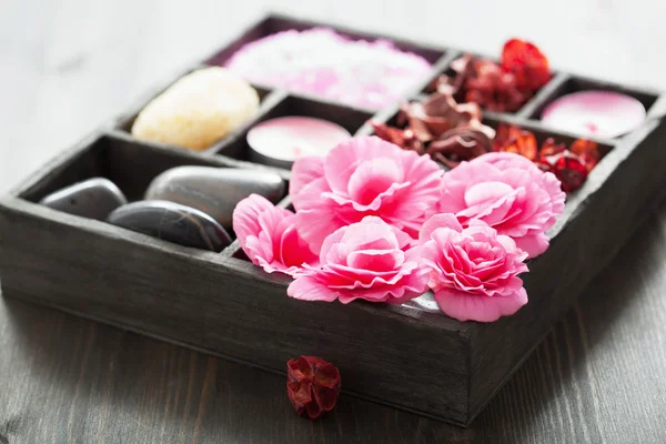 Spa and aromatherapy set in black box — Stock Photo, Image