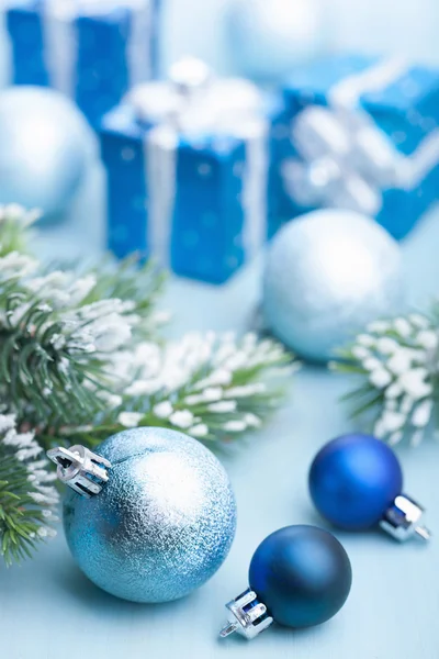 Blue christmas gifts and decoration — Stock Photo, Image