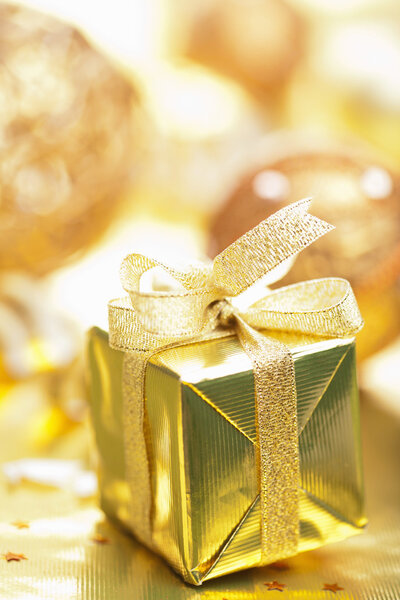 golden christmas gifts and decoration