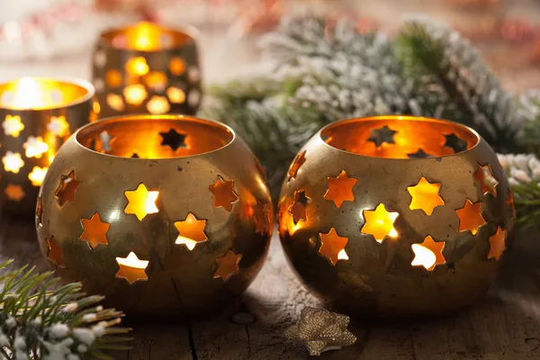 Burning christmas lanterns — Stock Photo, Image