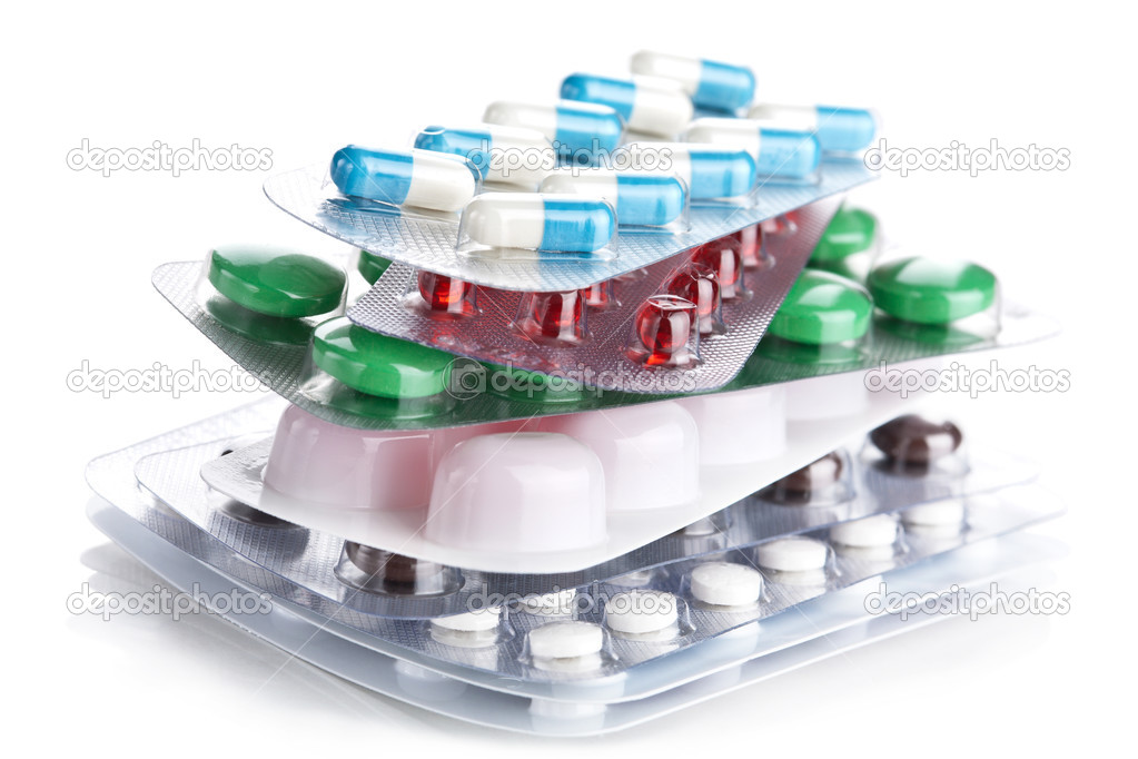 stack of pill packs isolated