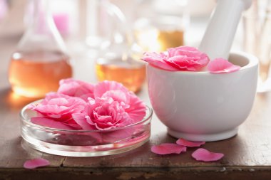 Simya ve aromaterapi pembe çiçekli