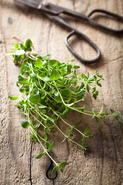 Verse tijm kruid op houten achtergrond — Stockfoto