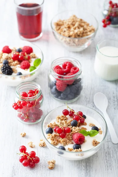 Υγιεινό πρωινό με granola μούρο γιαούρτι — Φωτογραφία Αρχείου