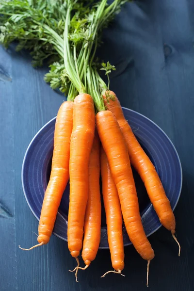 Свежая морковь на синем фоне — стоковое фото
